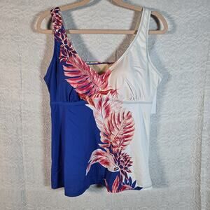 Swimsuits For All Tankini Top Womens Size 18 Blue White Tropical Floral NWT